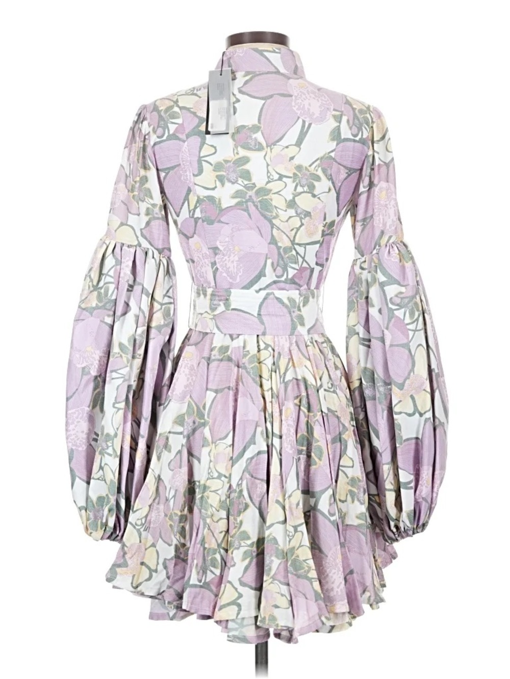 Lilac Floral Balloon-Sleeve Mini Dress